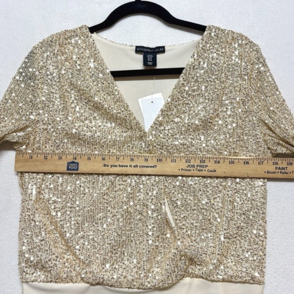 NWT Sequin Bodysuit Top Gold Champagne Long Sleeve Party Cocktail Women's Medium - Picture 7 of 10